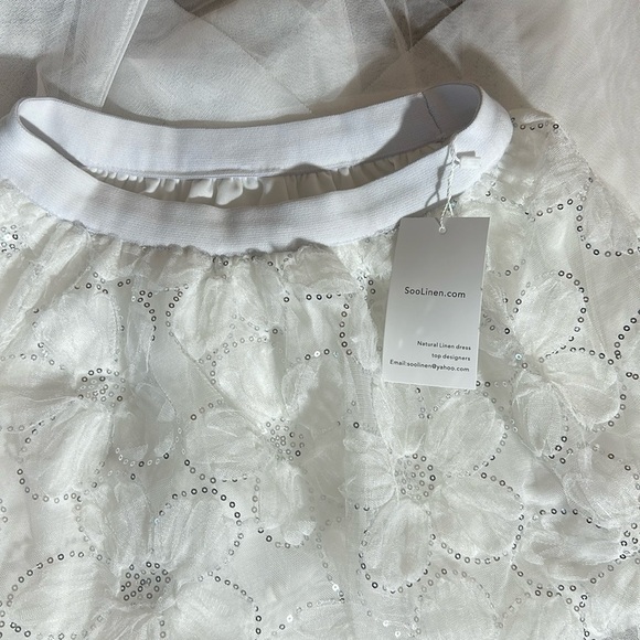 SooLinen Casual White Sequined Flower Skirt playful - Picture 2 of 5
